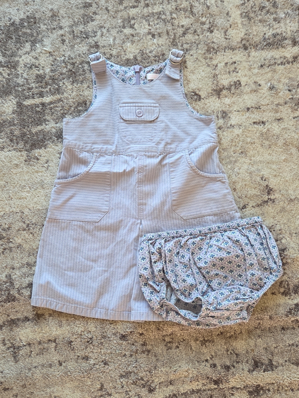 Janie And Jack Lavender Striped Dress 2 Pc Set With Bloomers Size 18-24M Infant